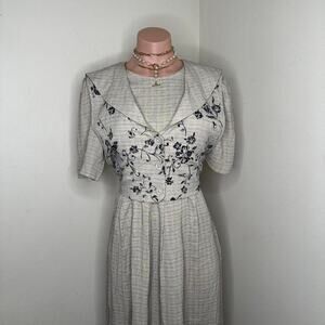 90s JBS Dress Size 10 Gray Floral Cottage Maxi A-Line Vintage